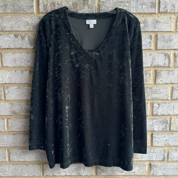 J. Jill Long Sleeve V-Neck Sage Green Velour Blouse Women's Size M - Picture 1 of 7